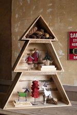 Kalalou CCHA1059 Wood Wall Christmas Tree Shelf with Coat Hooks