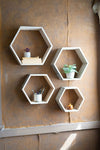 Kalalou CLNR1022 Set of Four Recycled Wood Hexagon Wall Shelves Whitewash