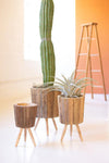 Kalalou CLNR1039 Round Recycled Wooden Planters with Legs Set of 3