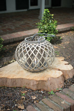 Kalalou CLUX1012  Low Round Grey Willow Lantern with Glass