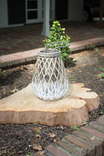 Kalalou CLUX1026 Grey and White Willow Lantern with Glass
