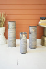 Kalalou CLUX1243 Set of 3 Grey Lighthouse Lanterns with Glass Inserts