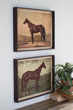 Kalalou CMK1021 Set Of Two Horse Prints Under Glass