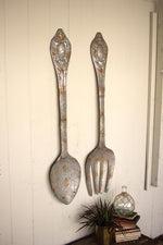 Kalalou CMN1008 Set Of Two Large Metal Fork And Spoon Wall Decor