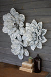 Set of Three Distressed White Metal Wall Flowers – Rustic Wall Decor