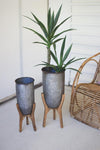 Kalalou CMN1347 Set Of Two Galvanized Urns On Wood Bases #1