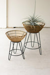 Kalalou CMNQ1060 Set Of Two Round Bamboo Baskets On Metal Stands