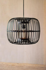 Kalalou CMNQ1061 Round Black Bamboo Pendant Lamp