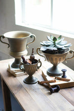 Kalalou CMNQ1072. Set Of Three Antique Brass Finish Trophy Urns