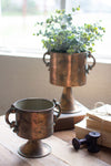 Set of Two Antique Copper Metal Planters with Handles