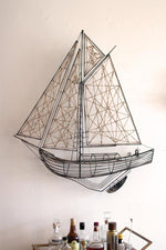 Kalalou CMX2259 Woven Metal And Jute Sailboat Wall Hanging