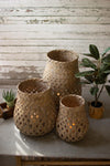Set of Three Woven Basket Lanterns with Glass – Decorative Home Accent by Kalalou