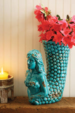 Kalalou CPH1238 Turquoise Ceramic Mermaid Vase