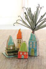 Kalalou CPH2916 Set Of Four Colorful Ceramic House Bud Vases