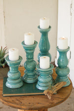 Kalalou CPH3048 Set Of Five Turquoise Ceramic Candle Holders