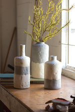 Kalalou CPH3076 Set Of Three Ceramic Bottle Vases-Matte Grey And Cream
