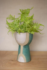 Kalalou CPH3398 Tall White, Tan And Turquoise Ceramic Vase