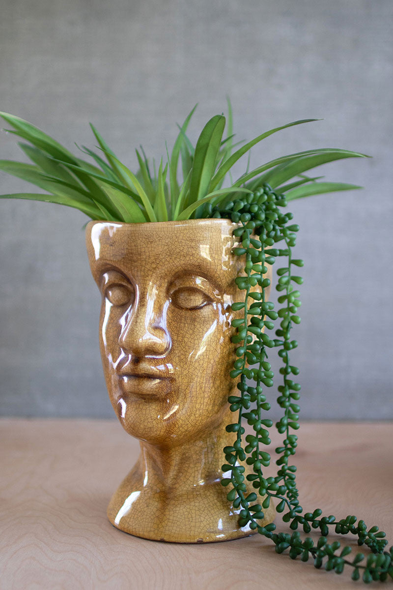 ceramic head planter pot Kalalou CPH3451 Ceramic Head Planter