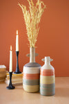 Kalalou CPH3488 Set Of Two Striped Ceramic Bottles