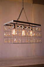 Kalalou CQ6802 Large Rectangle Pendant Light With Amber Hanging Gems