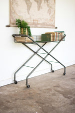 Kalalou CQ6817 Rolling Metal Basket Console