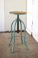 Kalalou CQ6929 Adjust Bar Stool W Recycled Wood - Industrial Blue Finish