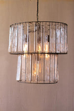 Kalalou CQ7411 Two Tiered Round Pendant Light With Glass Chimes