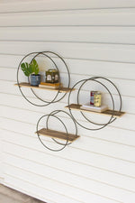 Kalalou CQ7488 Set Of Three Recycled Wood Shelves With Round Metal Frames