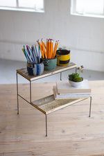 Kalalou CQ7496 Two Tiered Recycled Wood And Metal Display Stand