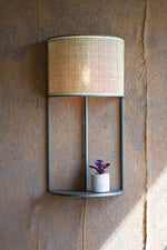 Kalalou CQ7556 Wall Sconce Light With Rattan Shade And Metal Shelf