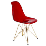 LeisureMod Cresco Molded Eiffel Side Chair with Gold Base Transparent Red
