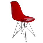 LeisureMod Cresco Molded Eiffel Side Chair Transparent Red