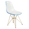 LeisureMod Cresco Molded 2-Tone Eiffel Side Chair with Gold Base White Blue