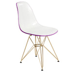 LeisureMod Cresco Molded 2-Tone Eiffel Side Chair with Gold Base White Purple