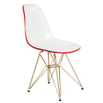 LeisureMod Cresco Molded 2-Tone Eiffel Side Chair with Gold Base White Red