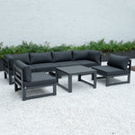 LeisureMod Chelsea 7-Piece Patio Sectional And Coffee Table Set Black Aluminum With Cushions