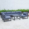 LeisureMod Chelsea 7-Piece Patio Sectional And Coffee Table Set Black Aluminum With Cushions