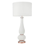 Benzara Drum Fabric Shade Table Lamp with Ribbed Gourd Base, White