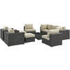 Modway Sojourn 10 Piece Outdoor Patio Sunbrella® Sectional Set