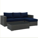 Modway Sojourn 3 Piece Outdoor Patio Sunbrella Sectional Set