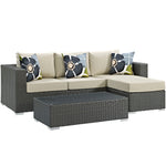 Modway Sojourn 3 Piece Outdoor Patio Sunbrella Sectional Set