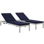 Modway Shore 3 Piece Outdoor Patio Aluminum Chaise with Cushions