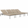 Modway Shore Chaise with Cushions Outdoor Patio Aluminum Set of 4