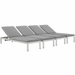 Modway Shore Chaise with Cushions Outdoor Patio Aluminum Set of 4