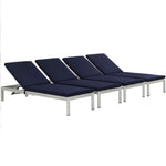 Modway Shore Chaise with Cushions Outdoor Patio Aluminum Set of 4