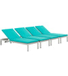 Modway Shore Chaise with Cushions Outdoor Patio Aluminum Set of 4