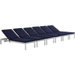 Modway Shore Chaise with Cushions Outdoor Patio Aluminum Set of 6