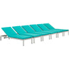Modway Shore Chaise with Cushions Outdoor Patio Aluminum Set of 6
