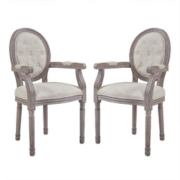 Modway Arise Vintage French Upholstered Fabric Dining Armchair Set of 2