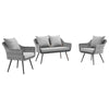 Modway Endeavor 3 Piece Outdoor Patio Wicker Rattan Loveseat and Armchair Set